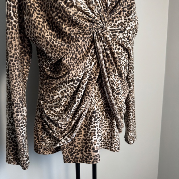 Milano Women's Long Sleeve Pullover Leopard Print‎ Ruched Blouse X-Large Stretch - Picture 3 of 14